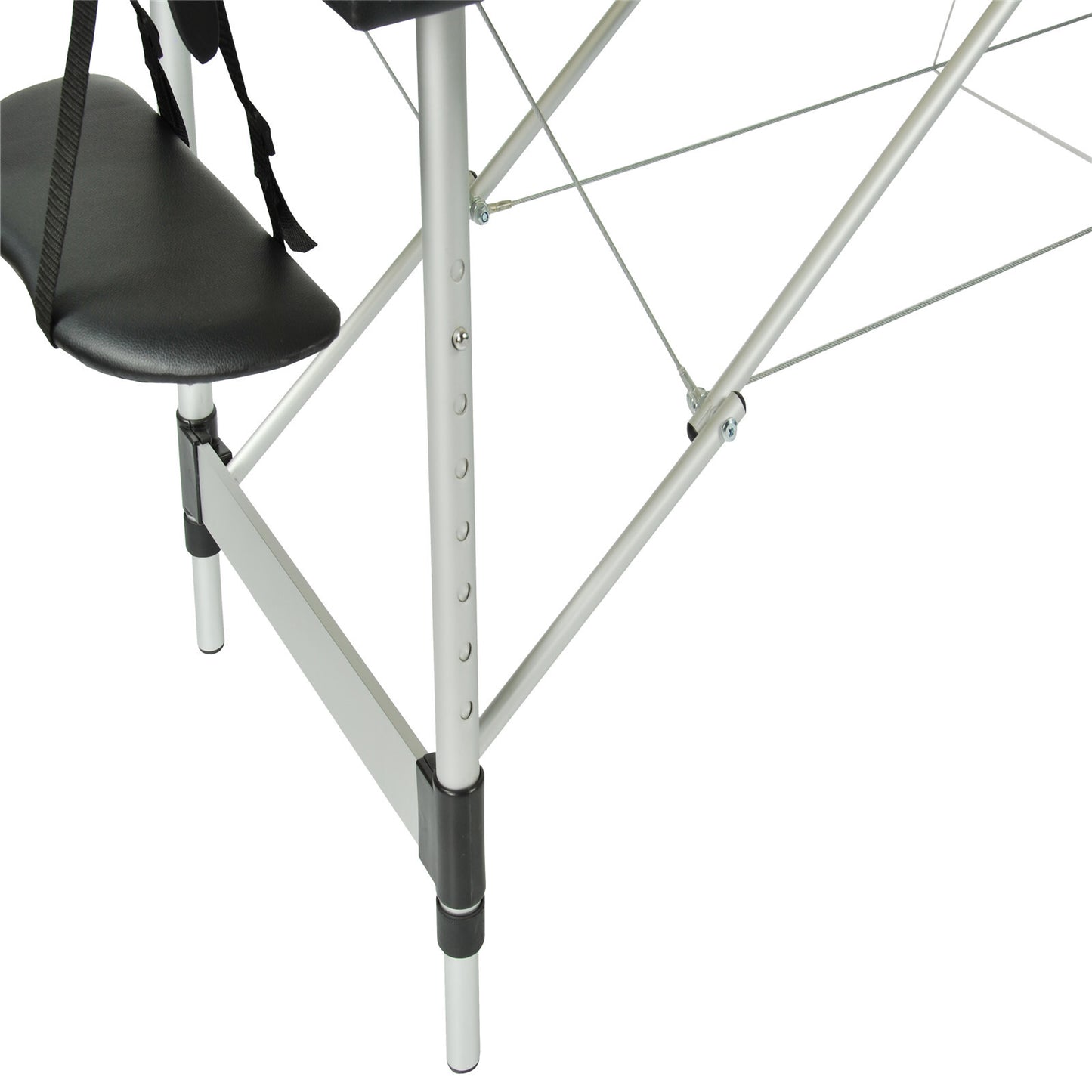 Black YES4HOMES portable 3-fold aluminium massage table, ideal for beauty therapy and massage sessions, by Hlpmedical.