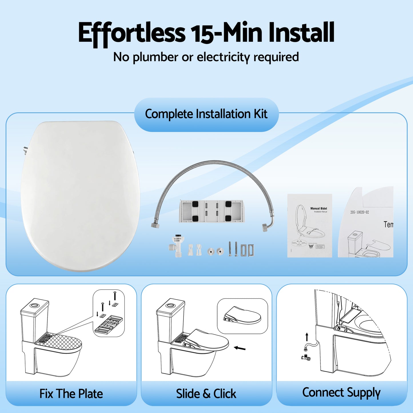 Hlpmedical Cefito non-electric bidet toilet seat in O-shape with dual nozzles, soft-close lid, watermark design for bathroom use.
