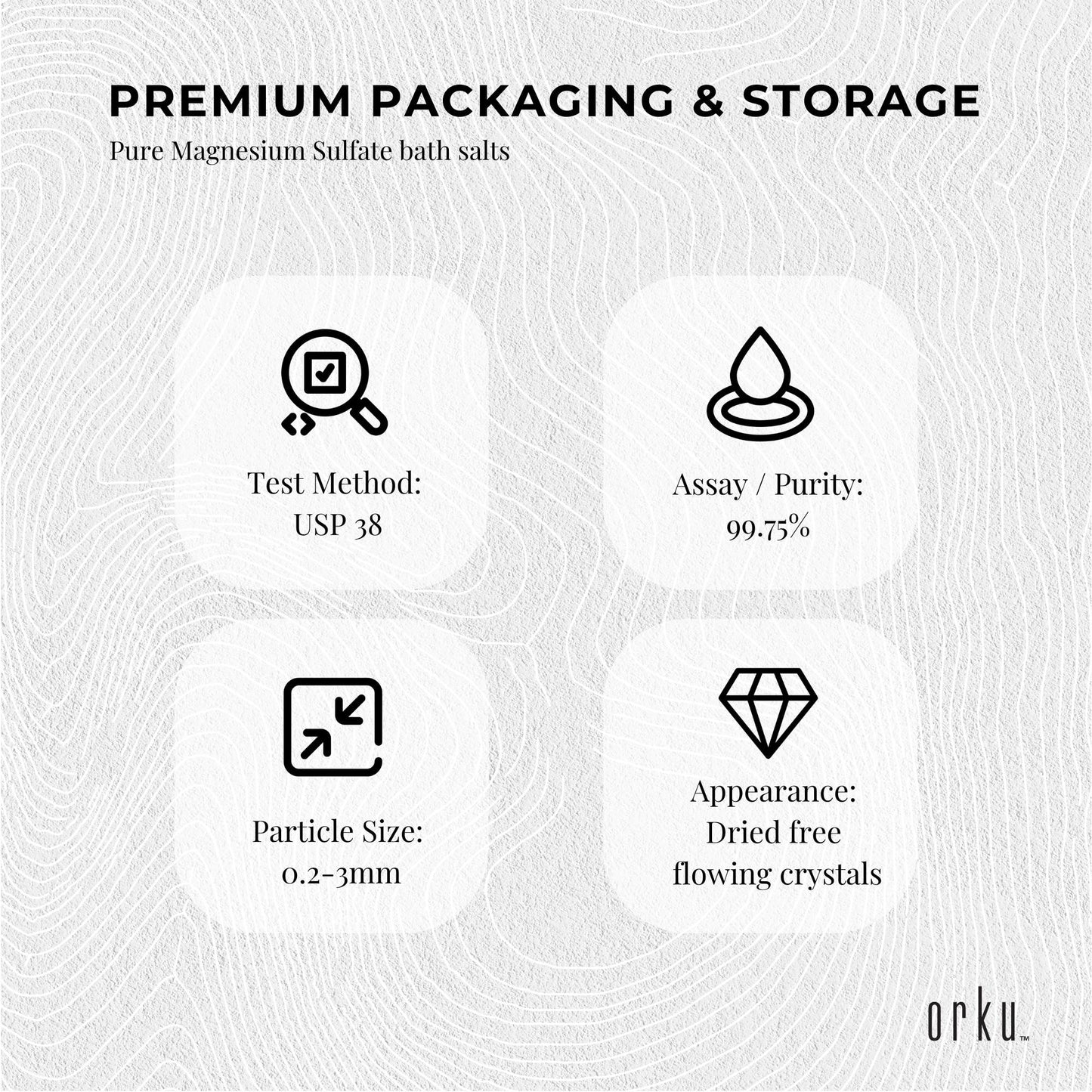 Hlpmedical Orku 1kg Epsom Salt Magnesium Sulphate bath salts for skin and body relaxation in a clear container.
