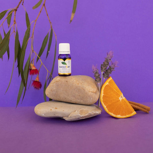 Amrita Court Pure and Essential Oils Peaceful Sleep 10ml from Hlpmedical, displayed in a clear glass bottle with a white cap.