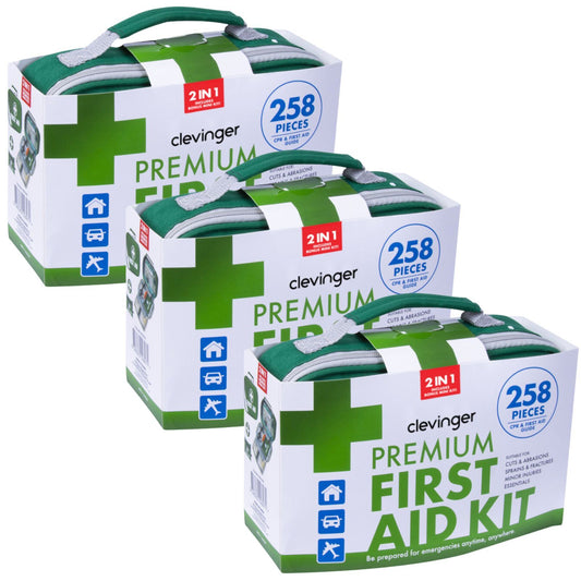 Hlpmedical 258-piece premium first aid kit with medical supplies, travel essentials, and safety items for family emergencies.
