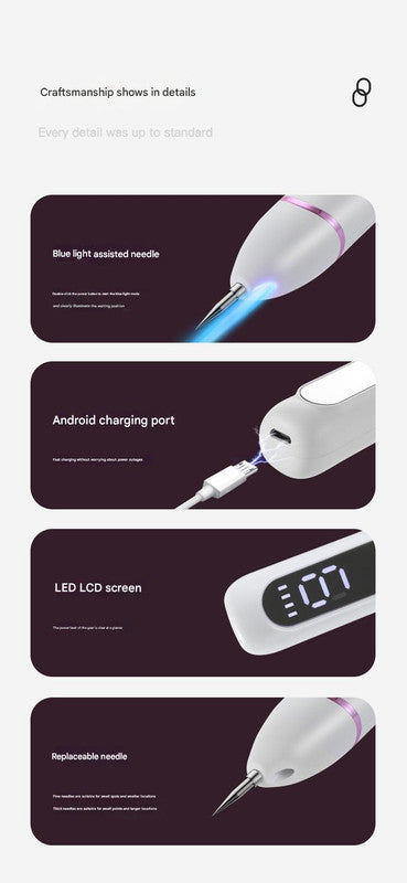 Hlpmedical electric mole and dark spot remover pen with purple body, featuring advanced plasma ion technology for skin tag removal.