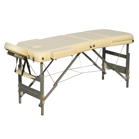 YES4HOMES portable aluminium massage table with 3 fold design, 5 cm foam thickness, beige color for beauty and relaxation.