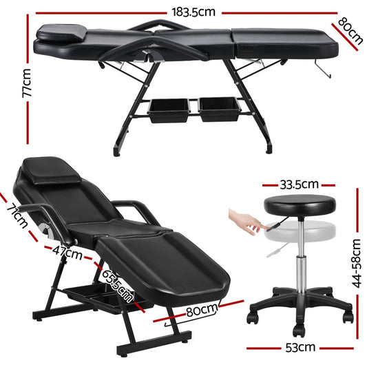 Hlpmedical Zenses massage table, adjustable salon bed chair, 3-fold black design for relaxation and therapy sessions.