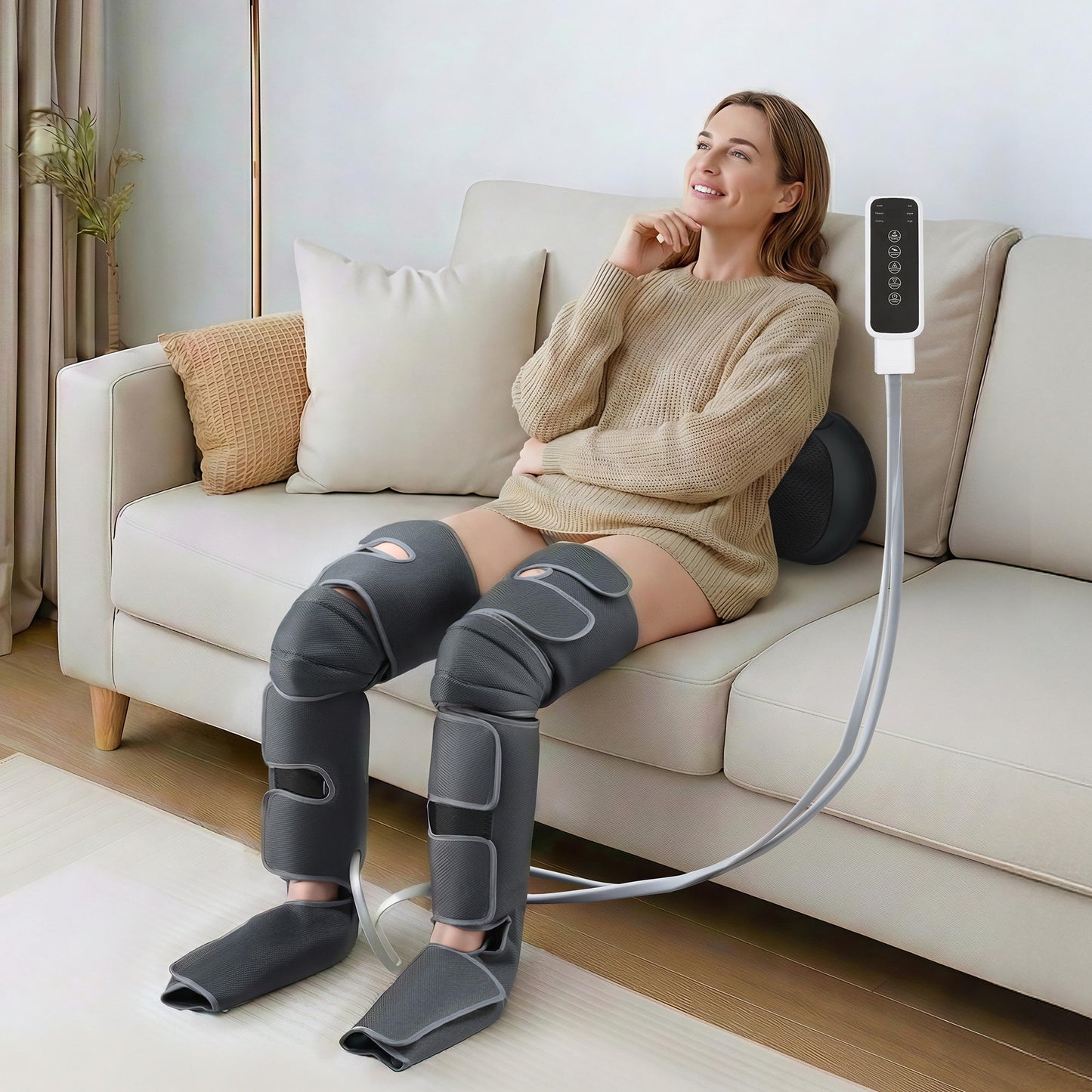 Hlpmedical Livemor leg and foot massager with air compression, back and neck massage, and heat for relaxation.