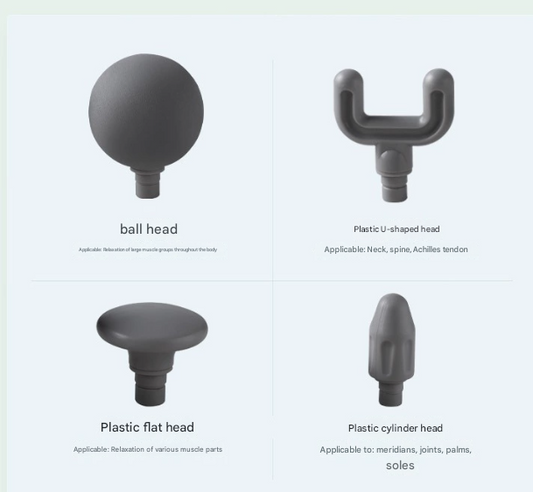 White handheld massage gun by Hlpmedical with adjustable speed settings for muscle relief, compact and portable design.
