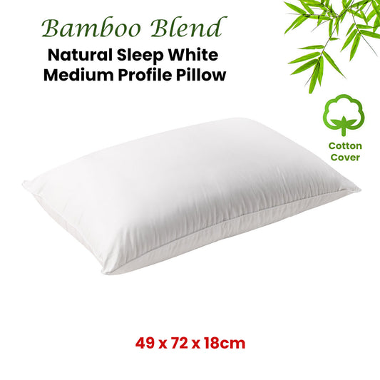 Bianca Natural Sleep white bamboo blend medium profile pillow by Hlpmedical, comfortable bedding pillow for restful sleep.