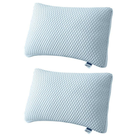 Set of two breathable light grey pillows from Hlpmedical, soft and supportive for summer comfort and home sleeping relaxation.