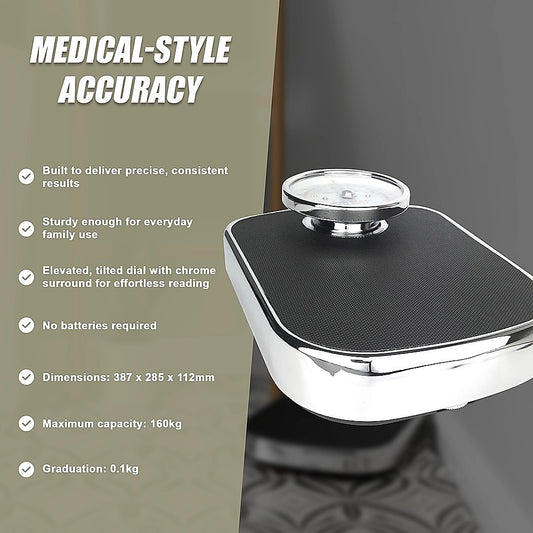 Hlpmedical medical style bathroom scales with large analogue dial and heavy-duty mechanical design for accurate weight measurement.