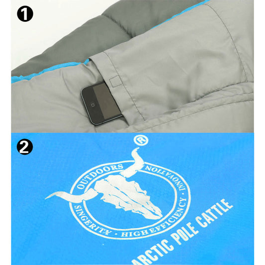 Blue Hlpmedical double camping envelope sleeping bag, thermal outdoor tent sleeping bag for winter camping at -15°C.