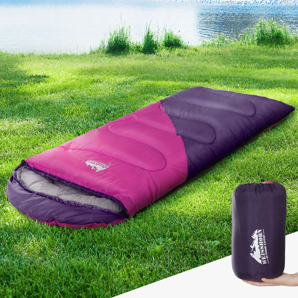 Pink Weisshorn kids' sleeping bag, 172cm, suitable for camping and hiking, designed for outdoor recreation by Hlpmedical.