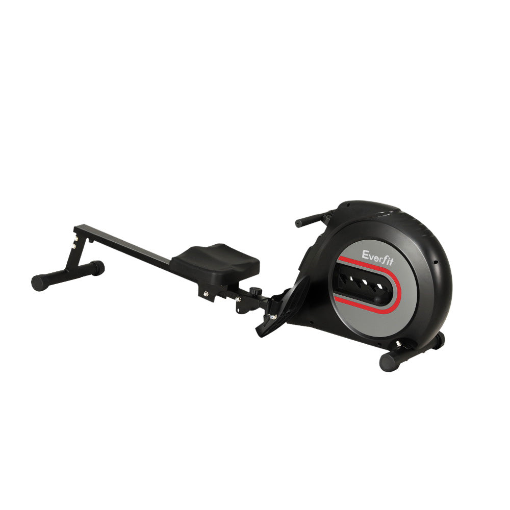 Everfit rowing machine with elastic rope resistance in black for home cardio workouts and fitness training.