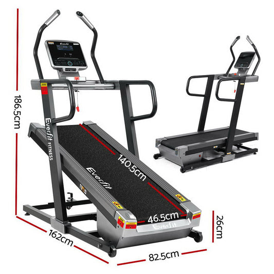 Everfit electric incline treadmill by Hlpmedical for home gym fitness, featuring a sturdy running belt and digital display.