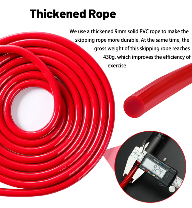 Black weighted jump rope with thick 9mm cable for fitness, cardio, and strength workouts, designed by Hlpmedical.