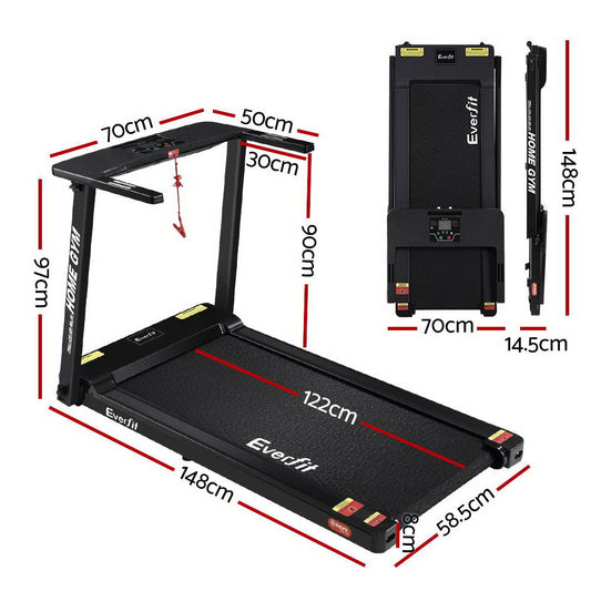 Everfit electric foldable treadmill in black, 420mm belt width, designed for home gym fitness and exercise by Hlpmedical.