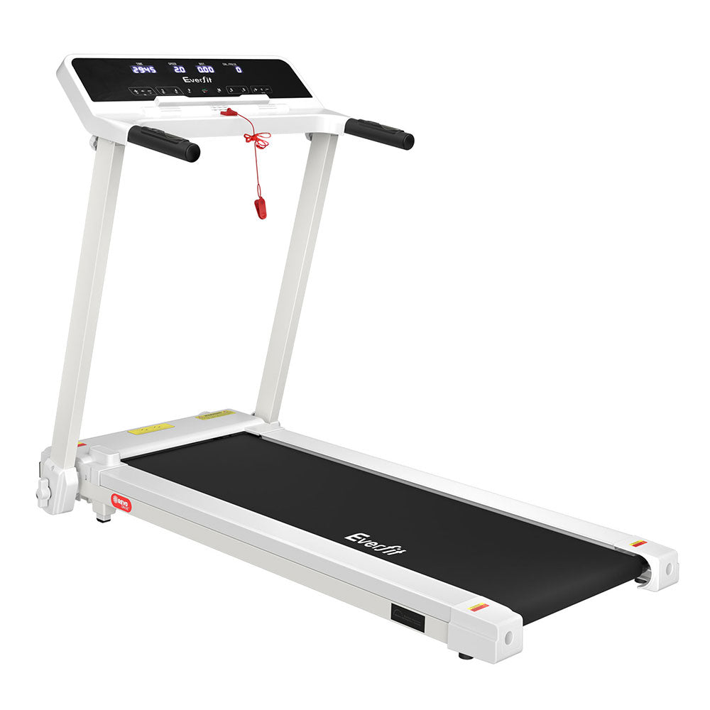 Everfit electric foldable treadmill with white frame, 420mm belt, for home gym fitness and exercise by Hlpmedical