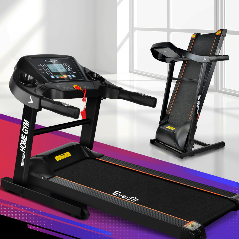 Everfit electric foldable treadmill for home gym, compact design with a 400mm running deck, ideal for fitness and exercise.