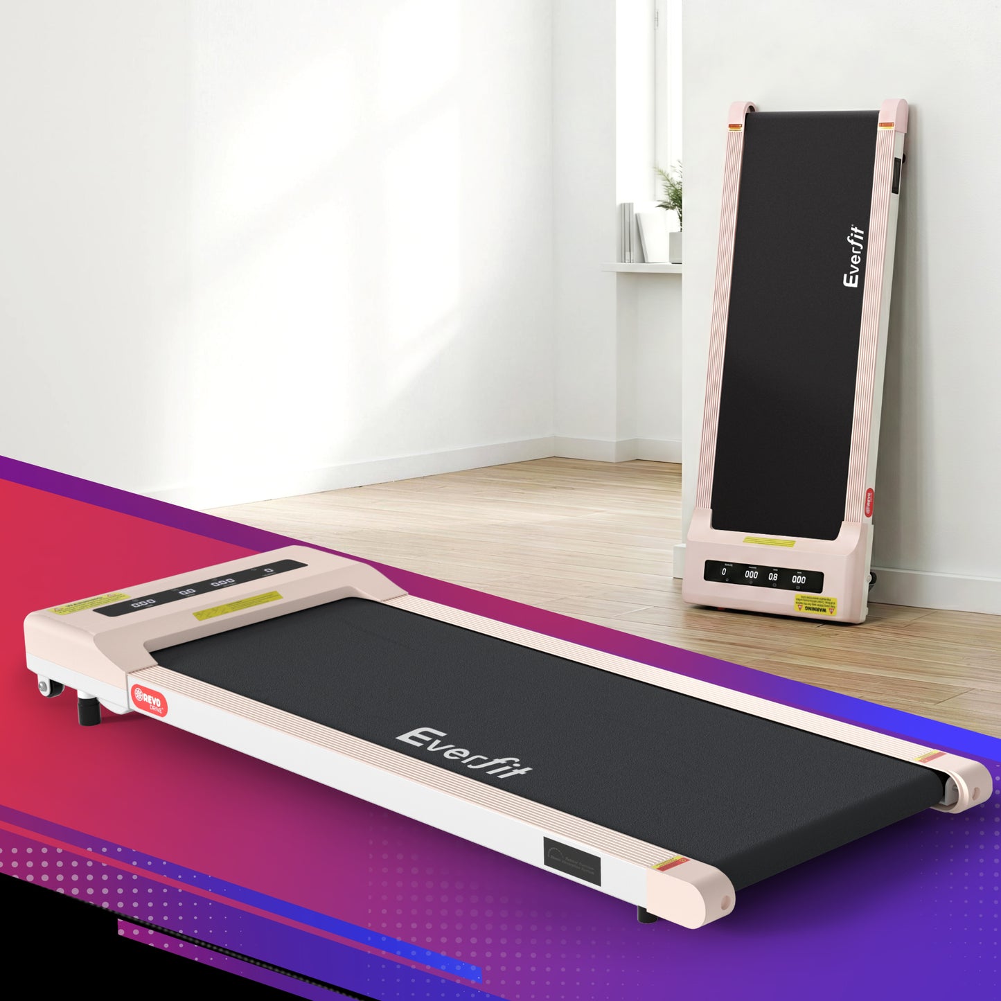 Hlpmedical Everfit pink electric treadmill walking pad for under desk home gym, compact 360mm width, fitness exercise equipment.