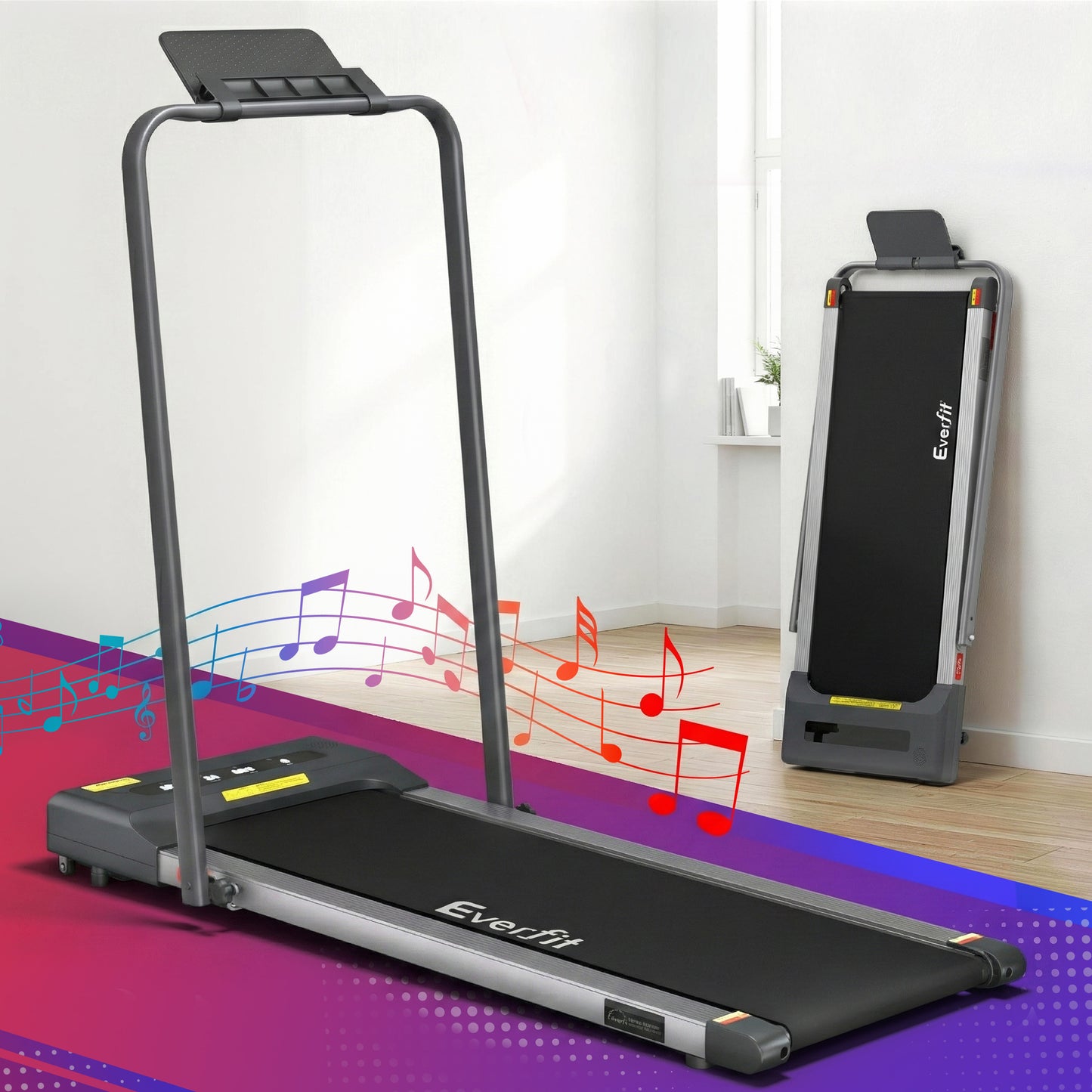Everfit electric treadmill walking pad in grey, 380mm width, designed for under-desk home gym and fitness workouts.