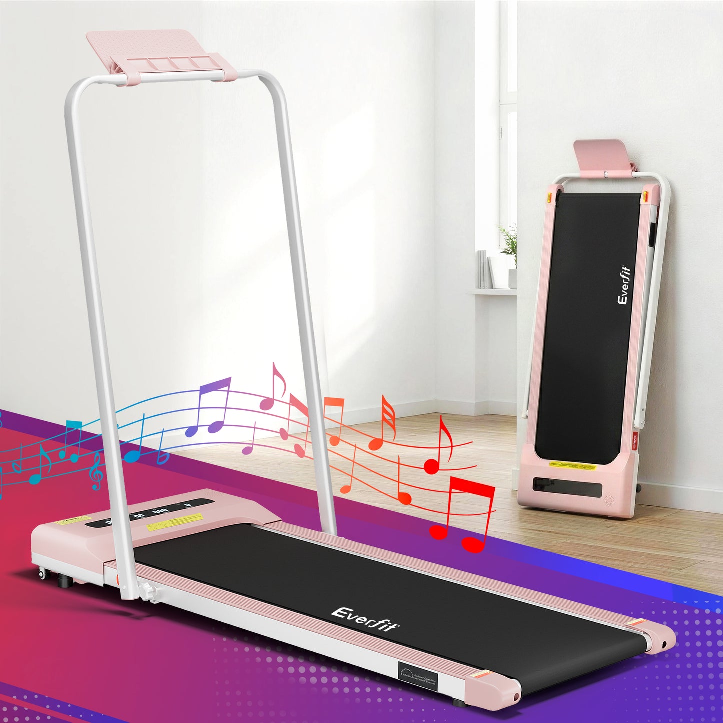 Everfit electric walking pad treadmill by Hlpmedical, pink compact under-desk exercise machine for home gym fitness.