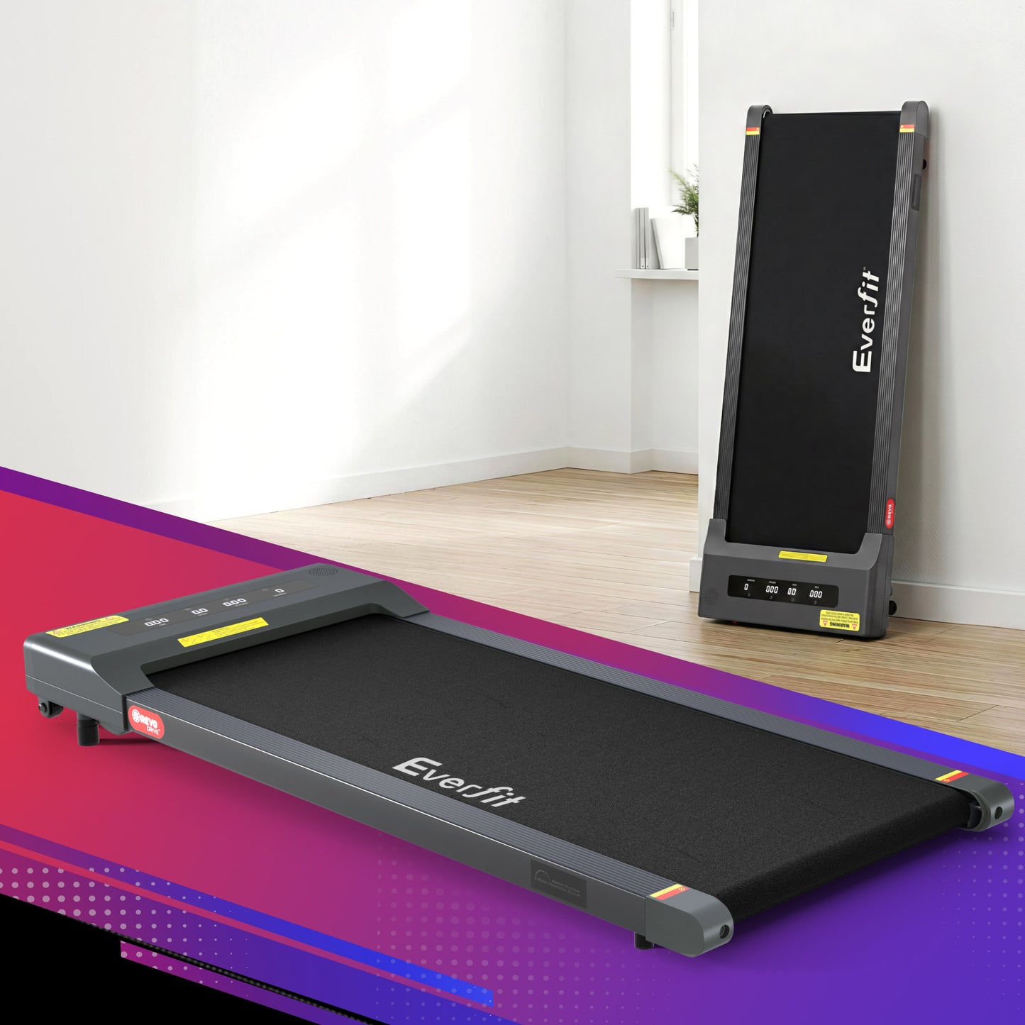 Everfit electric treadmill walking pad in grey, compact under-desk design for home gym and fitness, 400mm width.