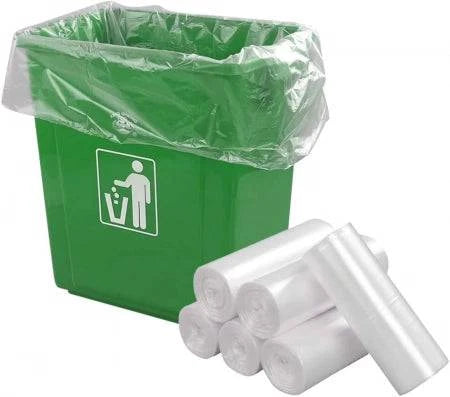 80L clear trash bags by Hlpmedical, durable bin liners ideal for garbage disposal, shown in a pack of 250.