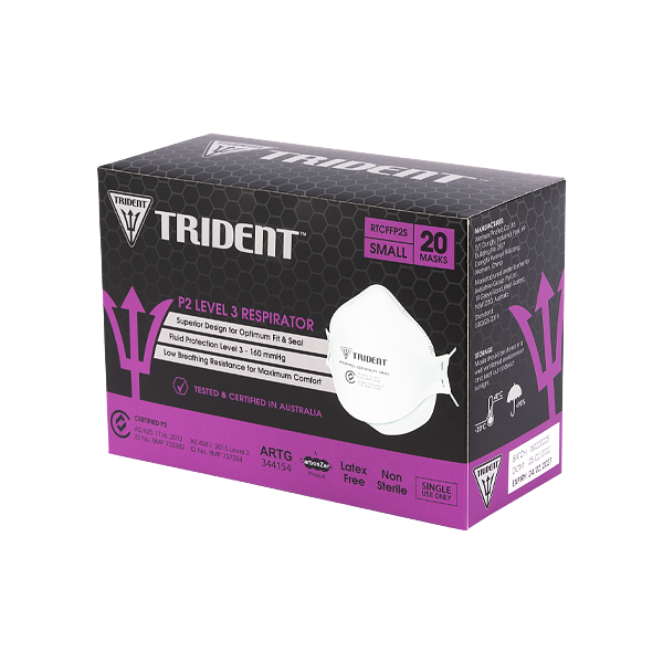 Trident P2 Respirator Level 3 Face Masks, Individually Packaged, Box/20