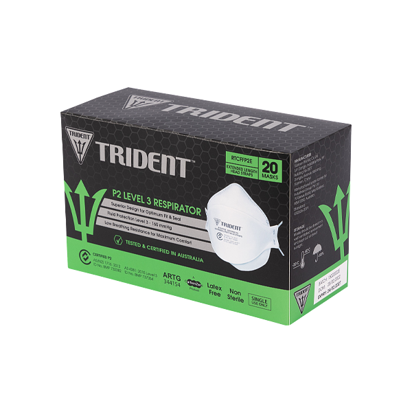 Trident P2 Respirator Level 3 Face Masks, Individually Packaged, Box/20