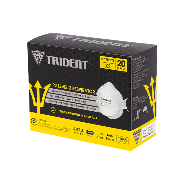 Trident P2 Respirator Level 3 Face Masks, Individually Packaged, Box/20