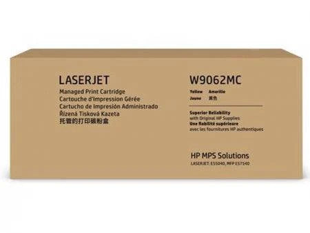HP W9062MC yellow compatible toner cartridge for laser printers, yields 12,500 pages, from HLP brand, shown in the image.