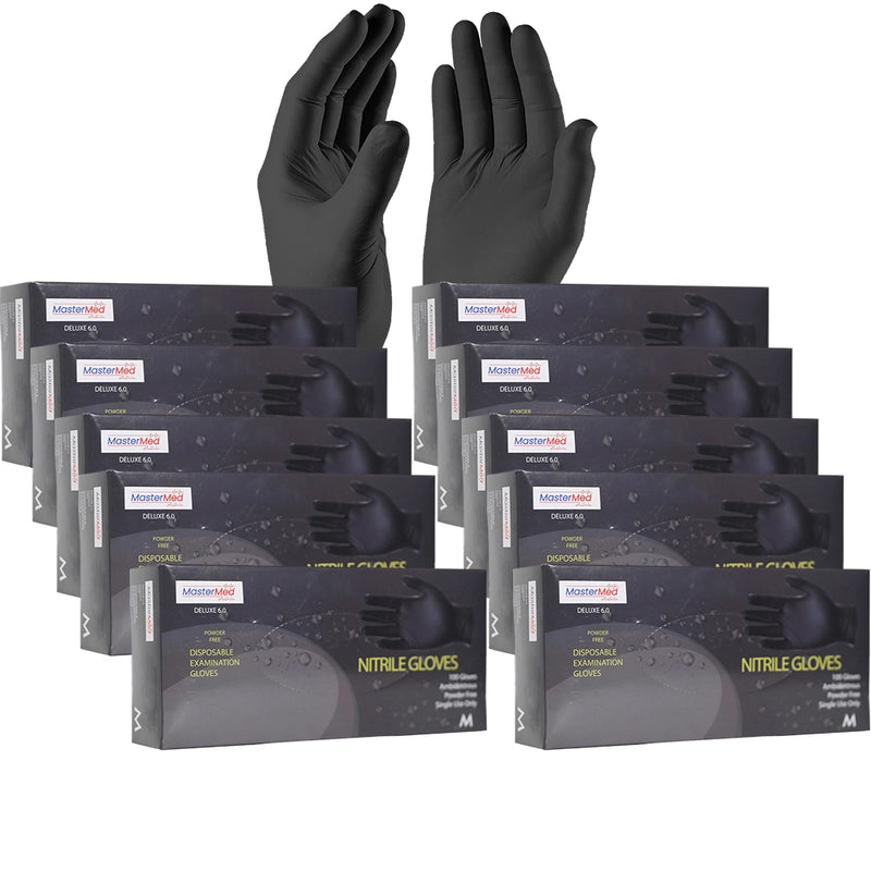 Mastermed Deluxe Blue or Black Nitrile Gloves Tear Resistant Powder Free 6.0g