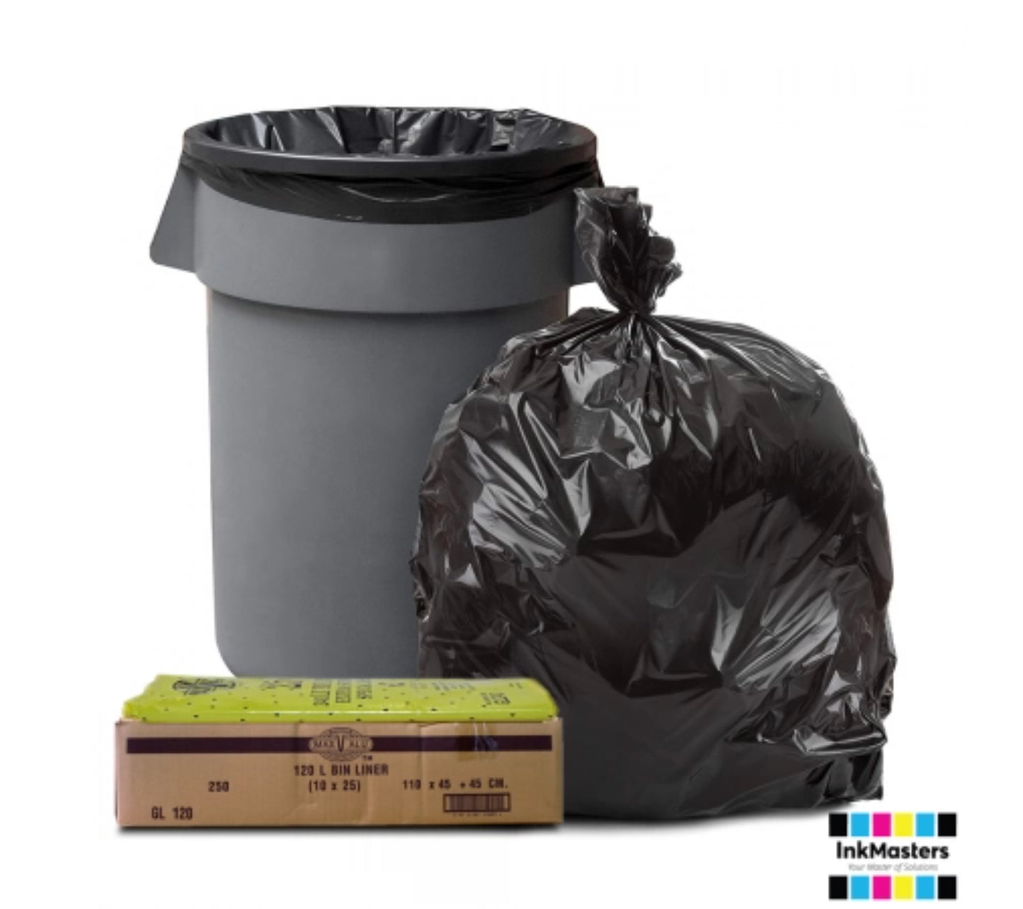 120L Black Heavy Duty Trash Bags / Bin Liners, 20um, 10x25 (250 Garbage Bags)
