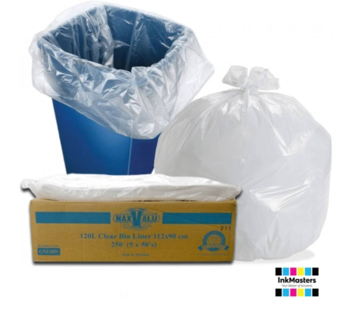 Hlpmedical 120L clear heavy duty refuse sacks, bin liners, 5x50 rolls, durable garbage bags for large waste disposal