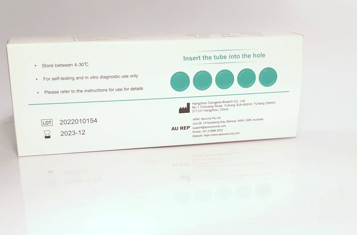 HLP Medical Supplies Clungene COVID-19 rapid antigen test kit with five nasal swab tests for self-testing purposes.
