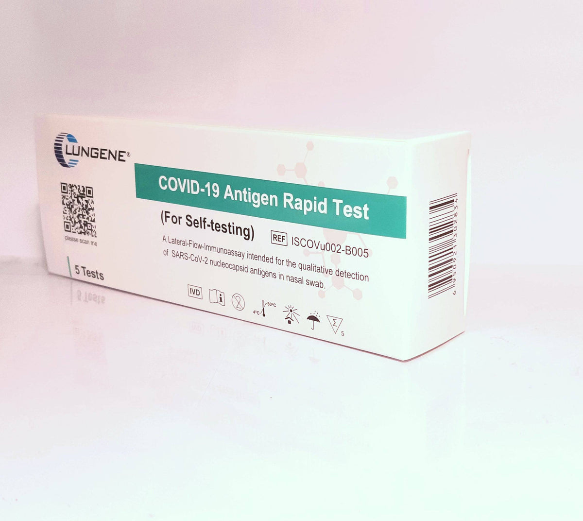 HLP Medical Supplies Clungenge COVID-19 rapid antigen test kit with 5 nasal swab tests for self-testing.