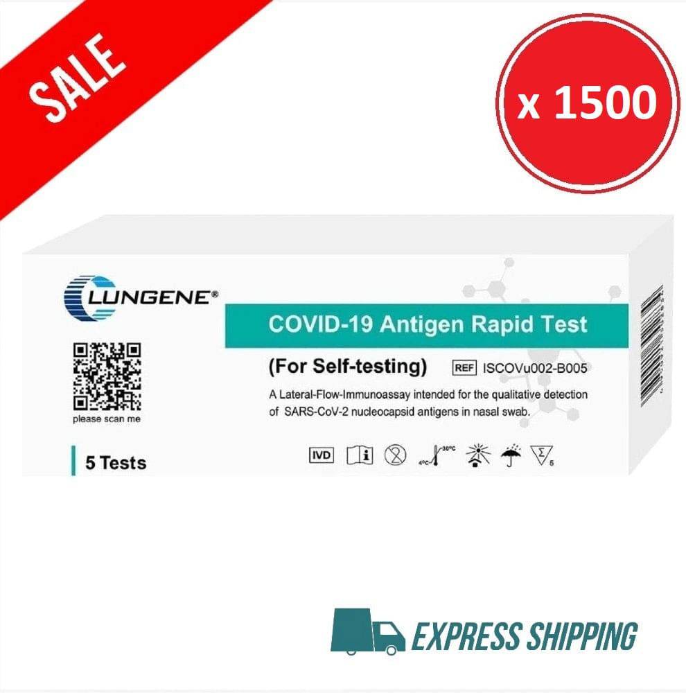 Clungenes COVID-19 rapid antigen test kit with nasal swabs, shown in a box, designed for self-testing, by Hlpmedical.