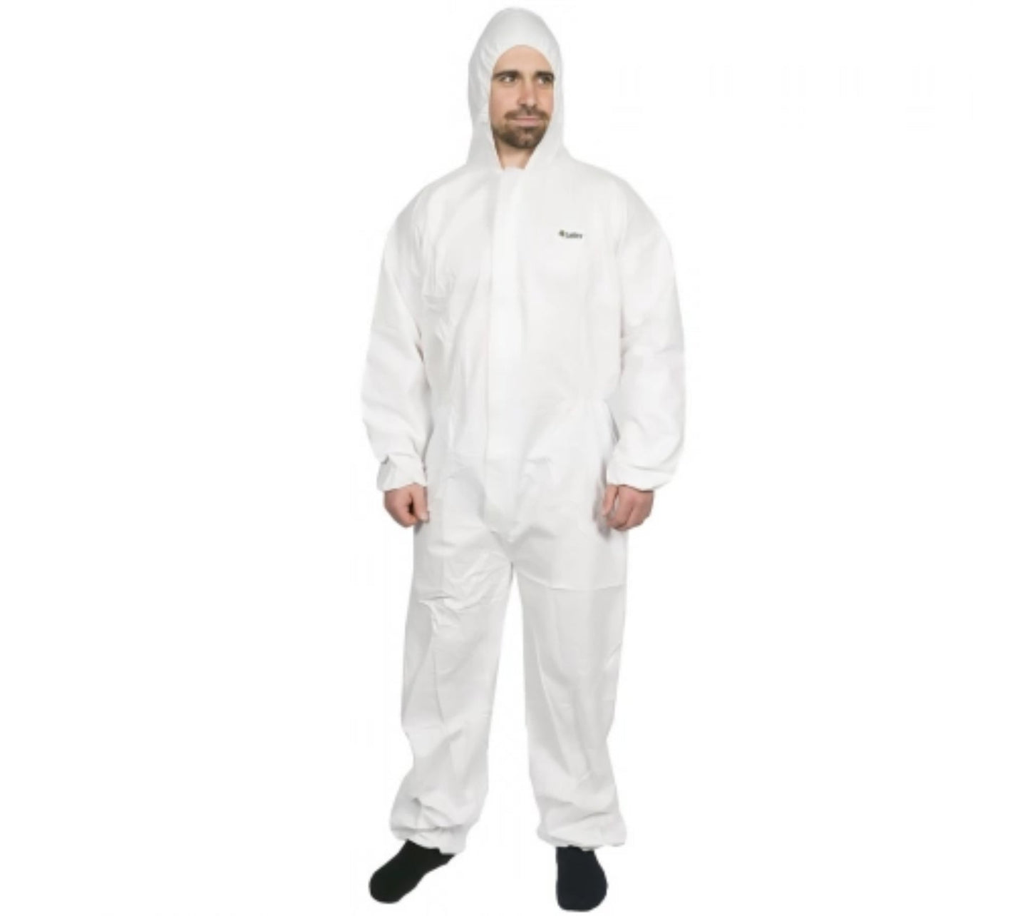 Hlpmedical Hi Calibre Microporous Waterproof Coveralls Type 5/6 PPE, full-length protective suit with hood and elastic cuffs, blue color.