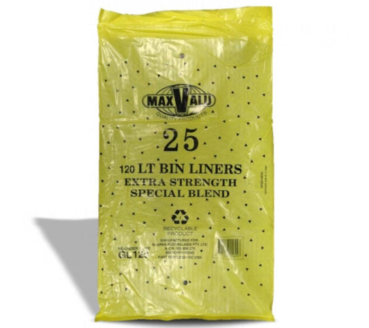 120L Black Heavy Duty Trash Bags / Bin Liners, 20um, 10x25 (250 Garbage Bags)