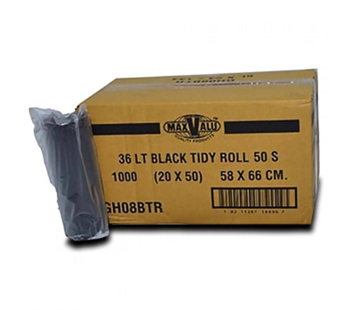 Black 36L medium-large trash bag from Hlpmedical, 20x50 roll of 1000 bin liners for waste disposal.