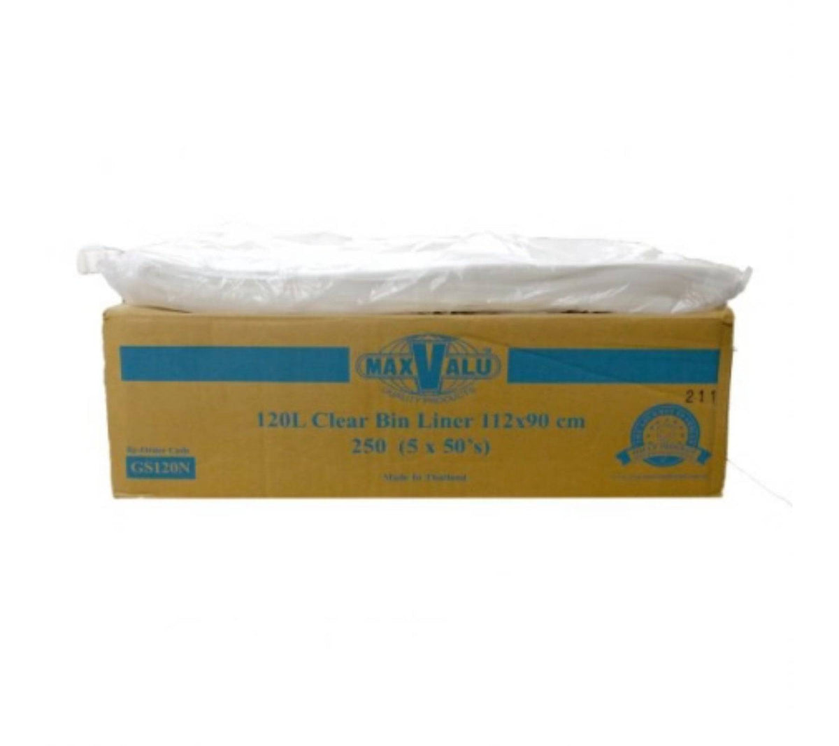 Hlpmedical 120L clear heavy-duty bin liners, 5 rolls of 50 trash bags, durable refuse sacks for large waste bins