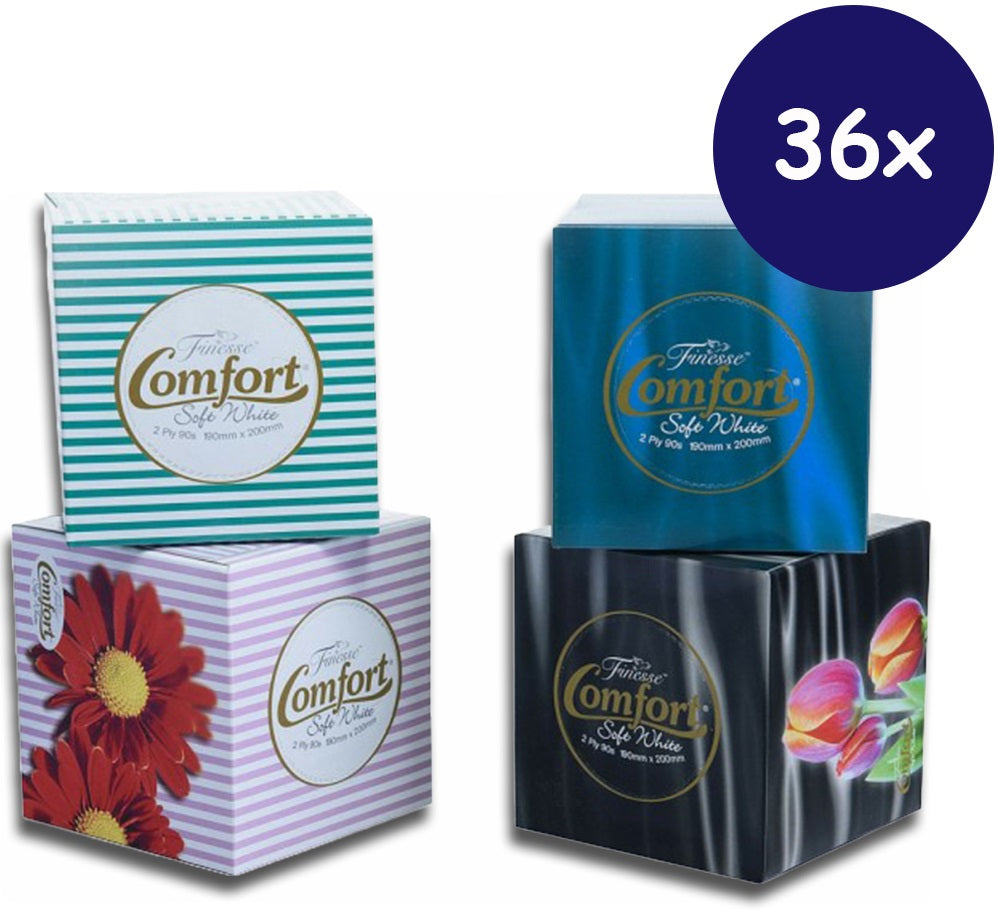 36x Boxes Finesse 2 Ply Comfort Cube Facial tissues 90 Sheets/box