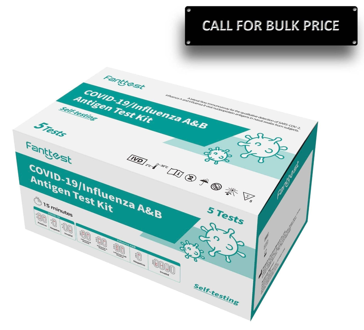HLP Medical Supplies Fanttest COVID-19 and Influenza A&B antigen test kits, 5 self-testing medical diagnostic kits.