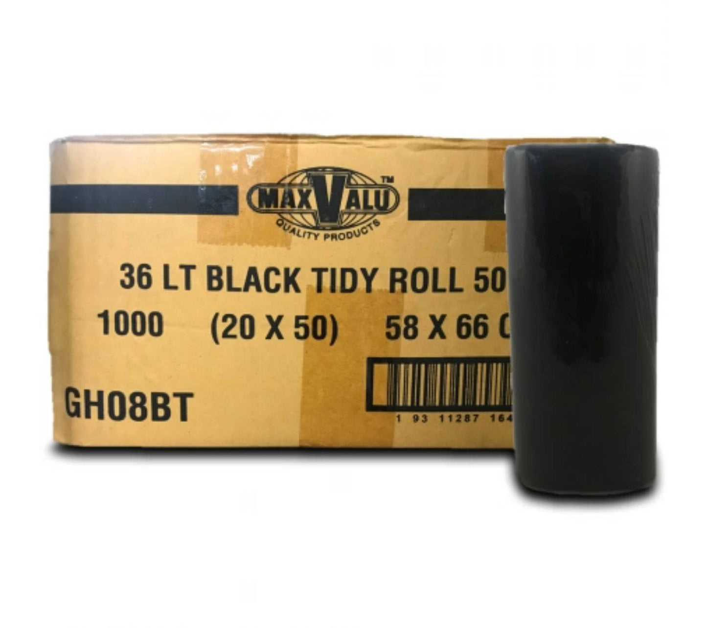 Black 36L medium-large trash bags by Hlpmedical, 20x50 rolls, durable bin liners for waste disposal, 1000 Tidy Bags