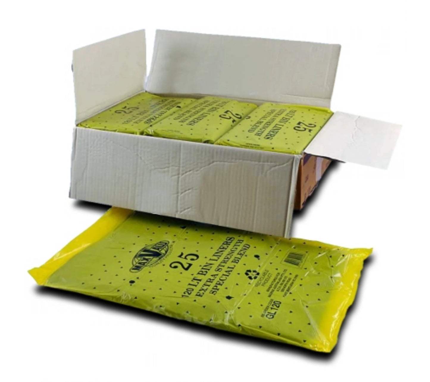 120L Black Heavy Duty Trash Bags / Bin Liners, 20um, 10x25 (250 Garbage Bags)