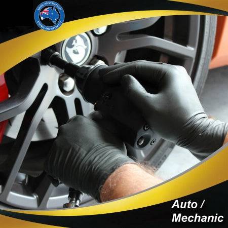 Black nitrile gloves from Hlpmedical, 1000pcs, powder-free, 5.5g, shown in a box ready for medical or industrial use.