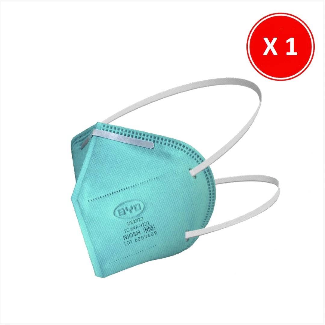 BYD Care N95 NIOSH respirator face mask by Hlpmedical, disposable PPE mask for respiratory protection, front view with adjustable straps.
