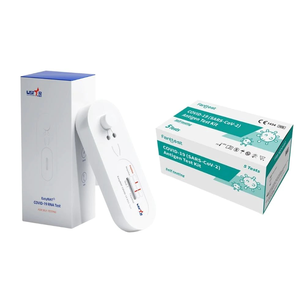 EasyNAT Covid-19 RNA PCR Self-Test Kit (Single) + Fanttest Covid-19 Influenza A&B Antigen Test Kit (5 Tests)