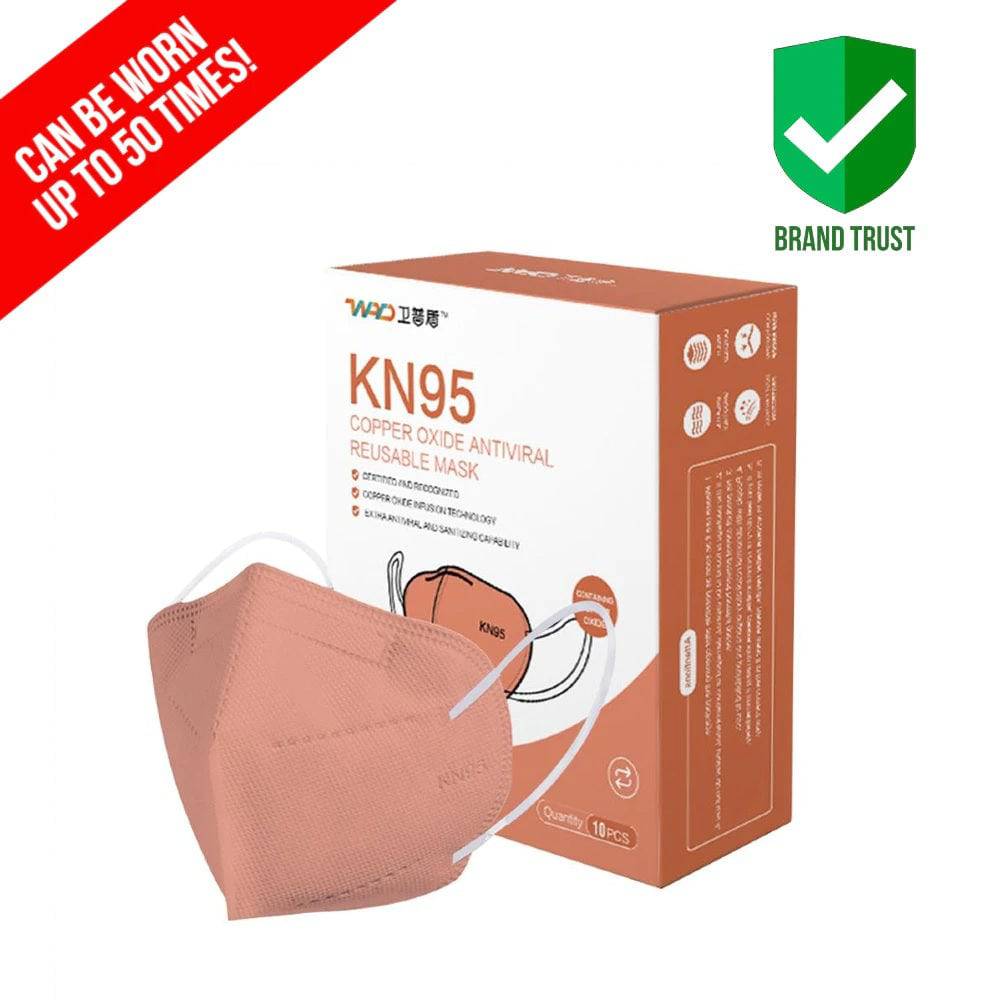 Hlpmedical Copper Oxide 5-Ply KN95 reusable face masks, 10-pack, showing black masks with copper oxide filtration layers.