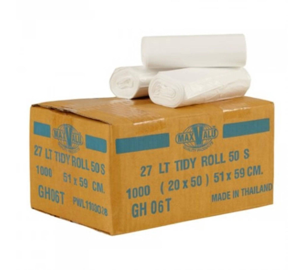 White 27L medium garbage bags by Hlpmedical, bin liners in a roll, 20x50 inches, pack of 1000 tidy waste disposal bags.
