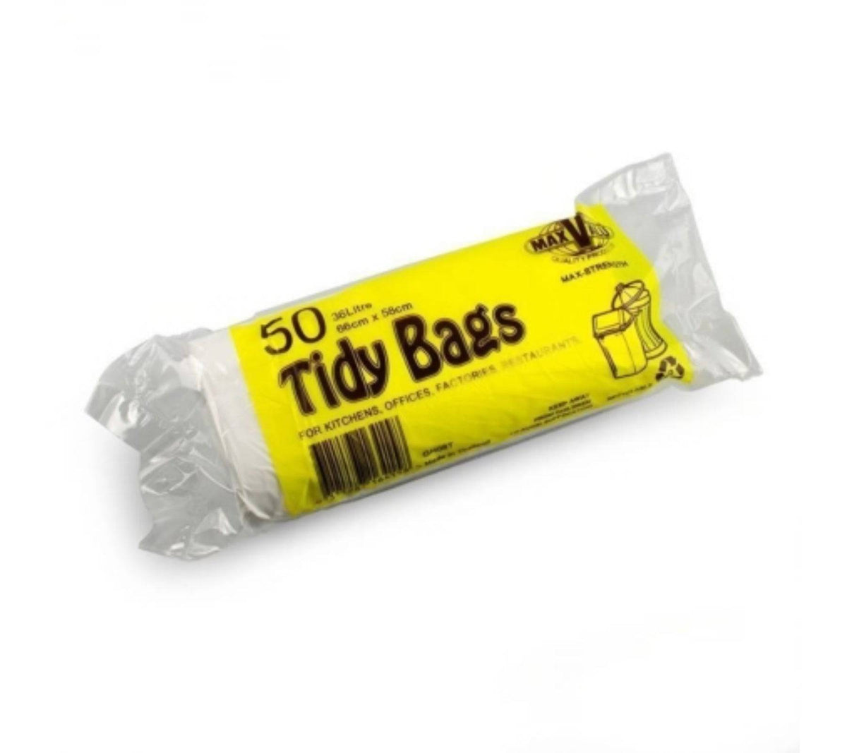 White 36L medium-large bin liners from Hlpmedical, 20x50 roll with 1000 tidy waste bags for general trash disposal.